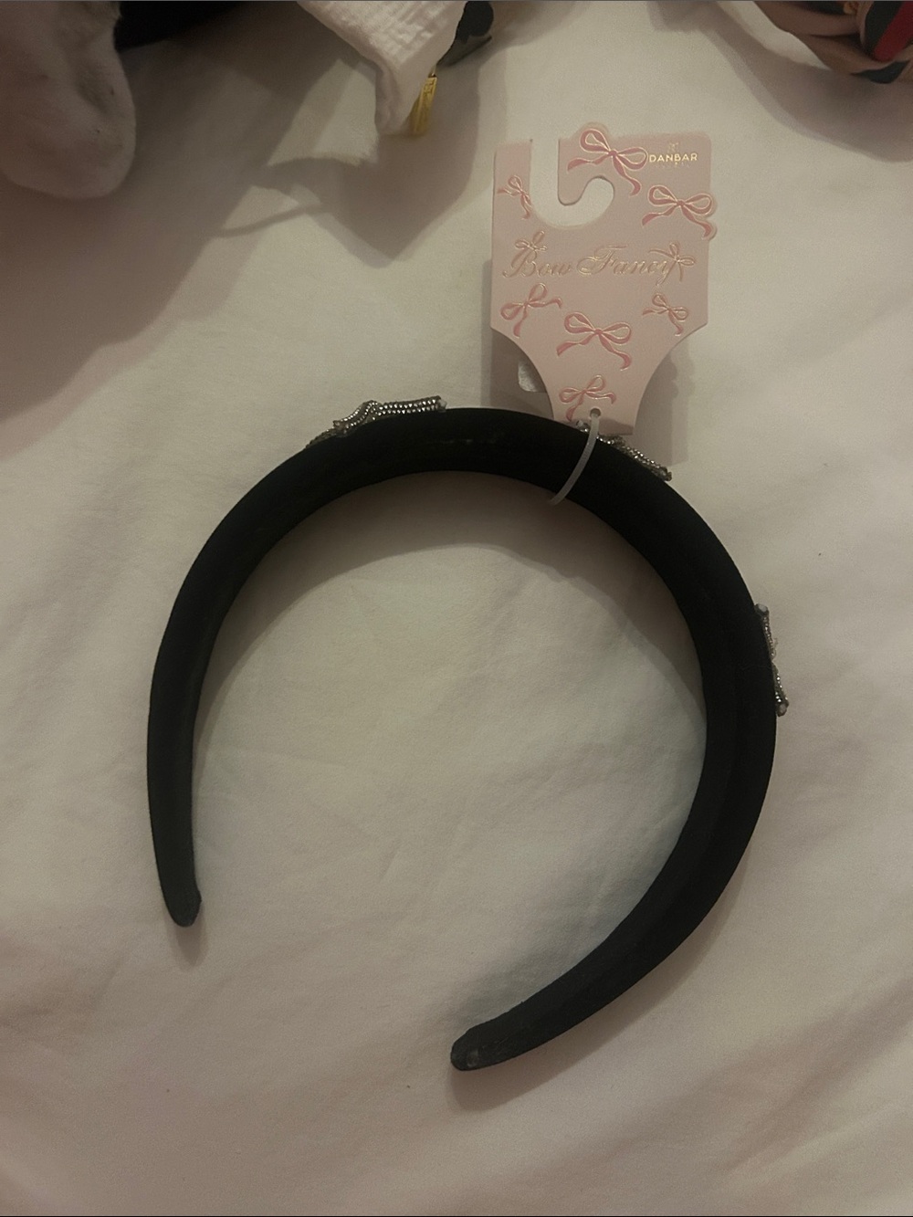 Black Padded Headband with Rhinestone Embellishments